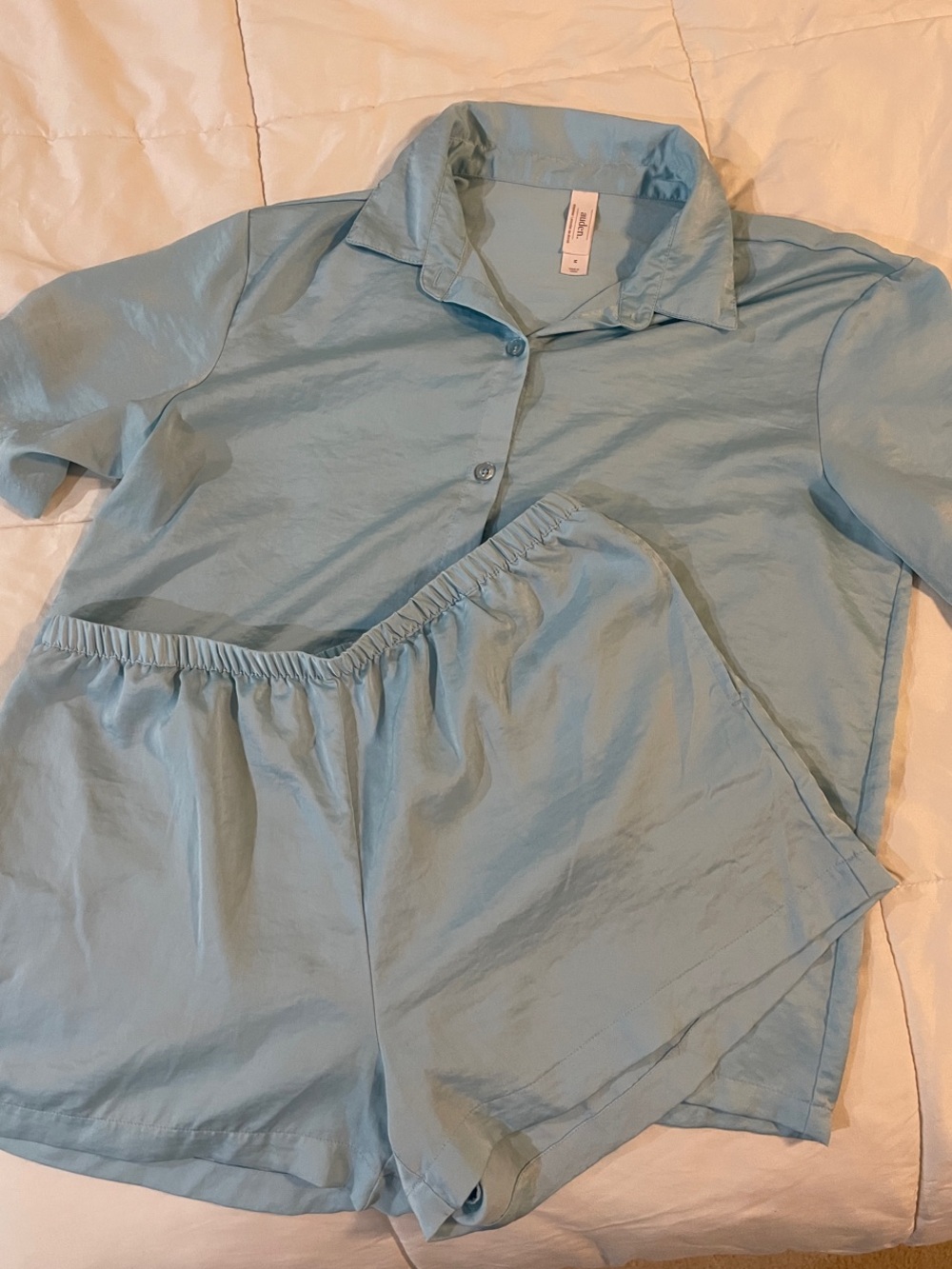 Auden Light Blue Satin Pajama Set - Shirt & Shorts size Medium